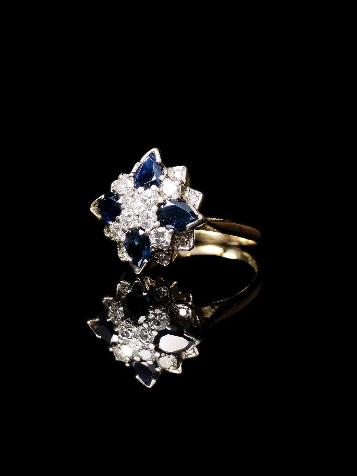 18ct Gold Sapphire and Diamond Starburst Cluster Dress Ring