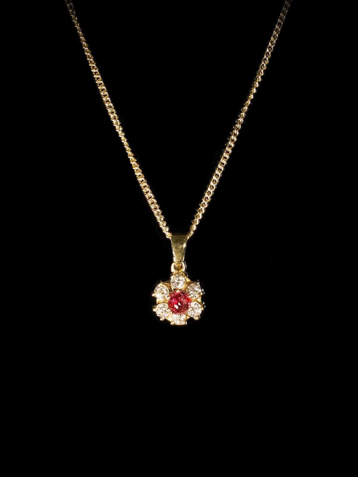 18ct Gold Ruby and Diamond Daisy Cluster Claw-Set Pendant