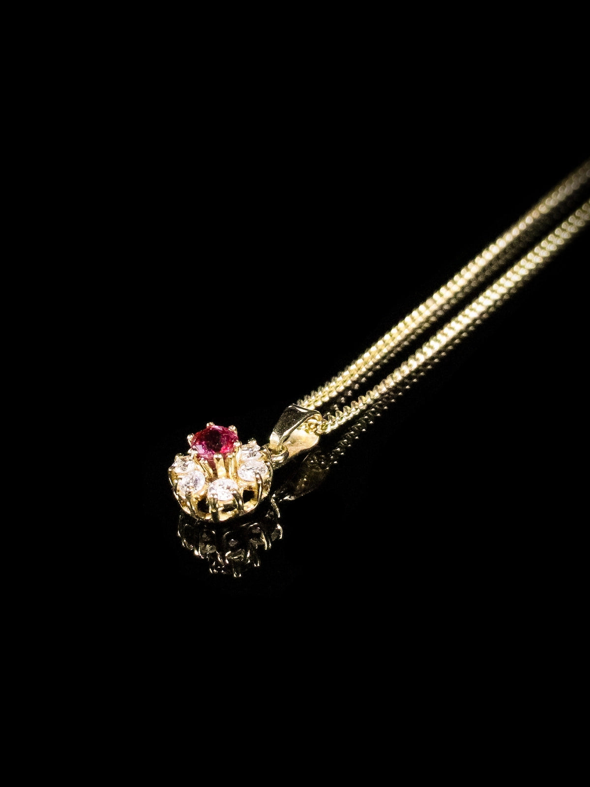 18ct Gold Ruby and Diamond Daisy Cluster Claw-Set Pendant