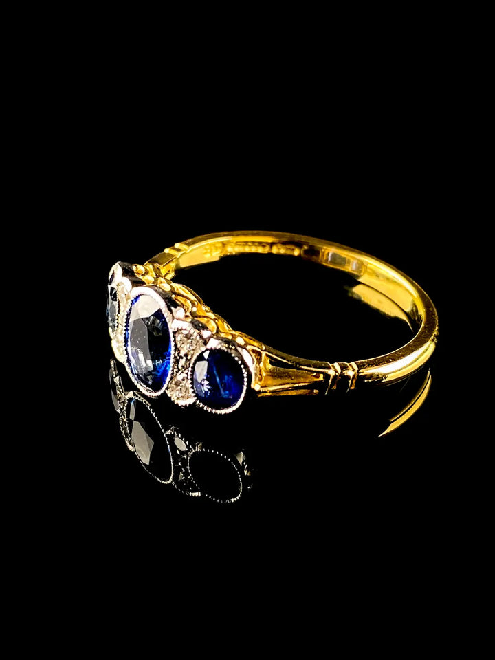 Art Deco Style 18ct Gold and Platinum Seven Stone 1.63ct Sapphire and Diamond Ring
