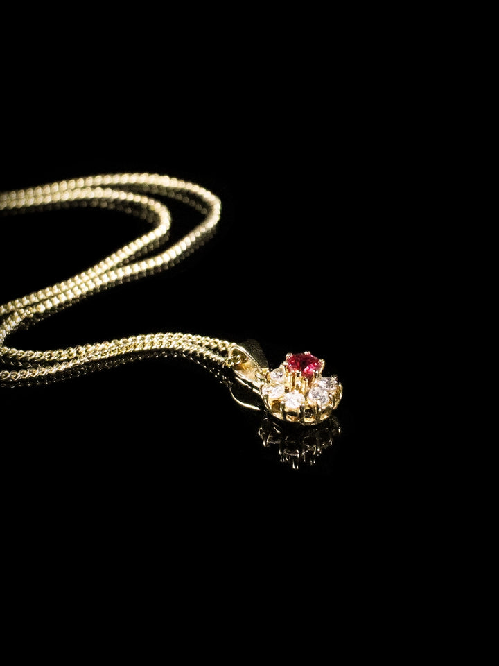 18ct Gold Ruby and Diamond Daisy Cluster Claw-Set Pendant