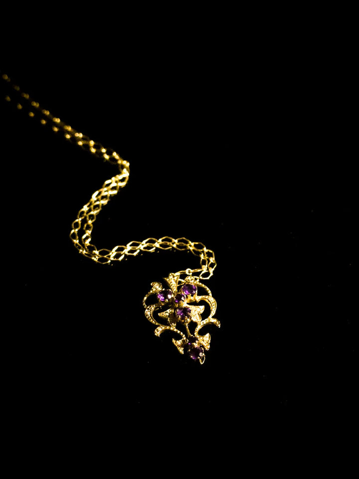 9ct Yellow Gold Amethyst and Pearl Pendant