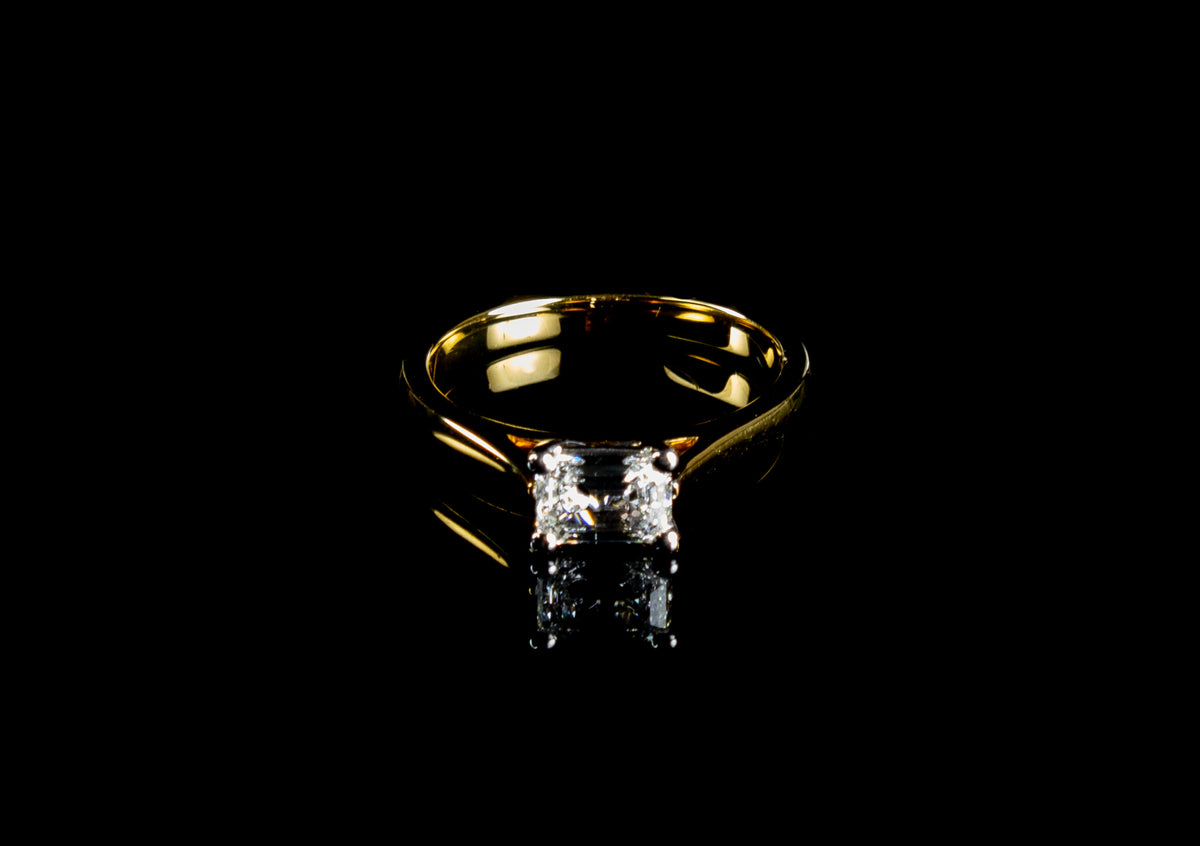 18ct Gold Emerald Cut Diamond Solitaire Ring