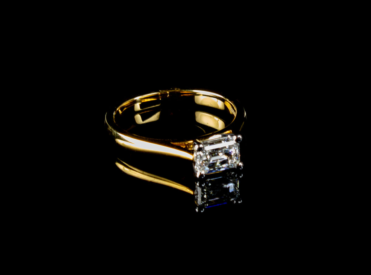 18ct Gold Emerald Cut Diamond Solitaire Ring