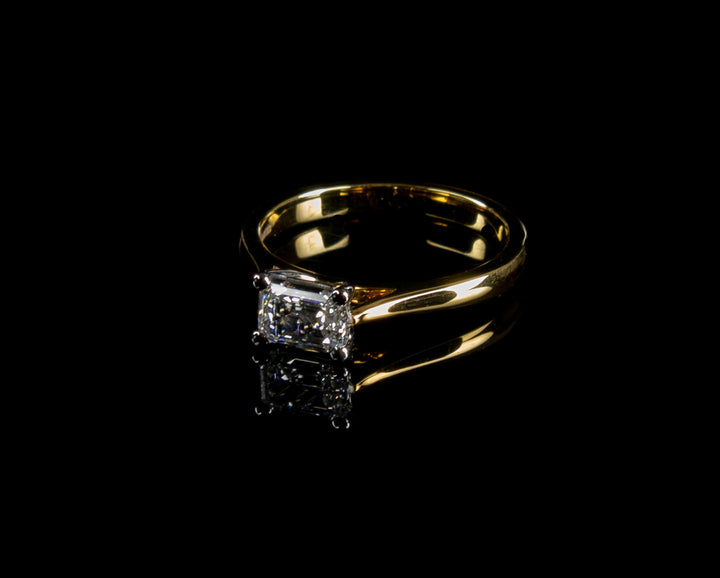 18ct Gold Emerald Cut Diamond Solitaire Ring