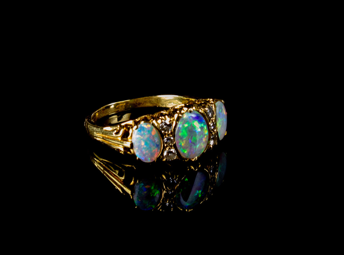 18ct Gold Opal and Diamond Ring, Sheffield 1996