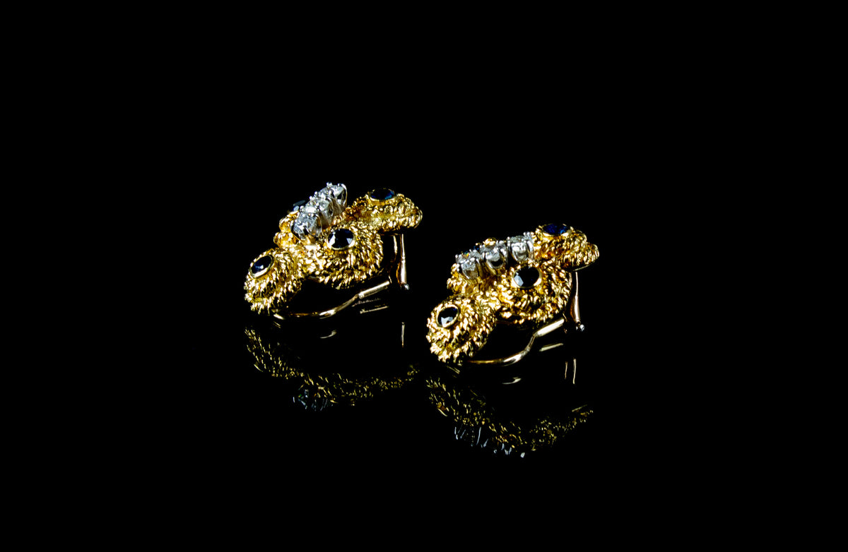 Vintage 18ct Gold Sapphire and Diamond Clip -On  Earrings