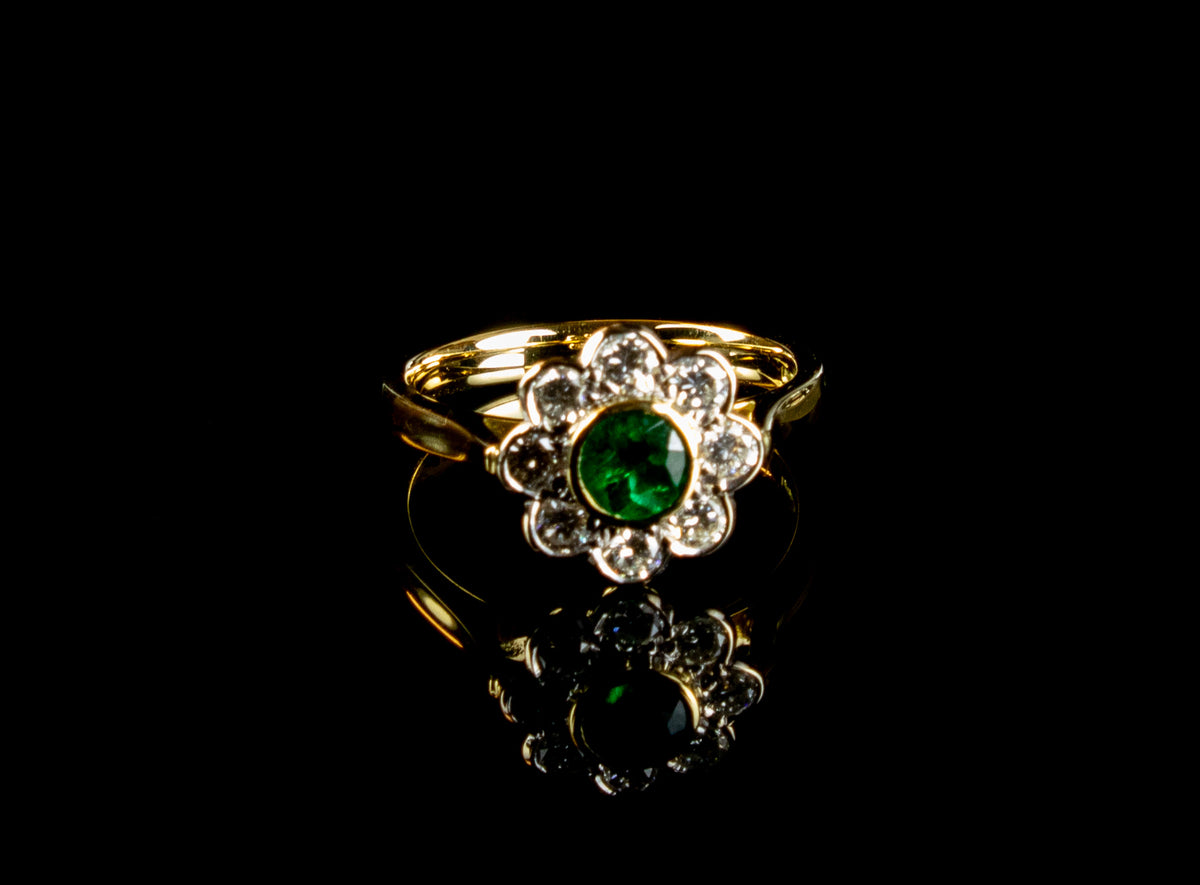 18ct Gold Emerald and Diamond Cluster Ring