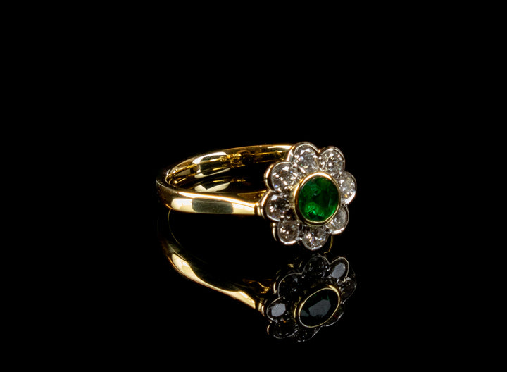 18ct Gold Emerald and Diamond Cluster Ring