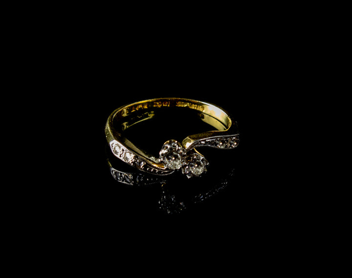 1930s 18ct Gold and Platinum Two Stone Diamond Twist Ring