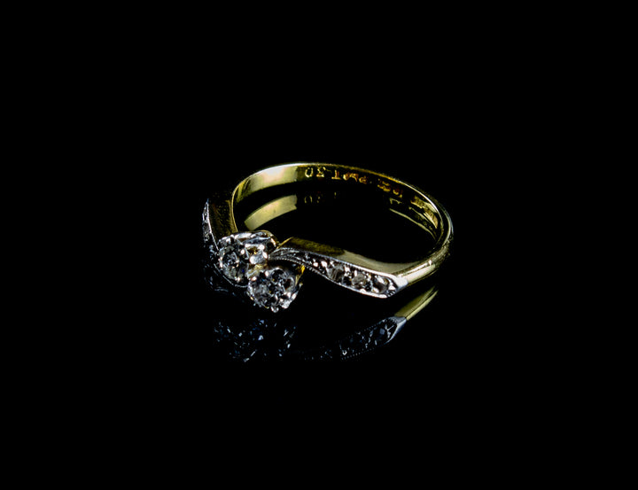 1930s 18ct Gold and Platinum Two Stone Diamond Twist Ring
