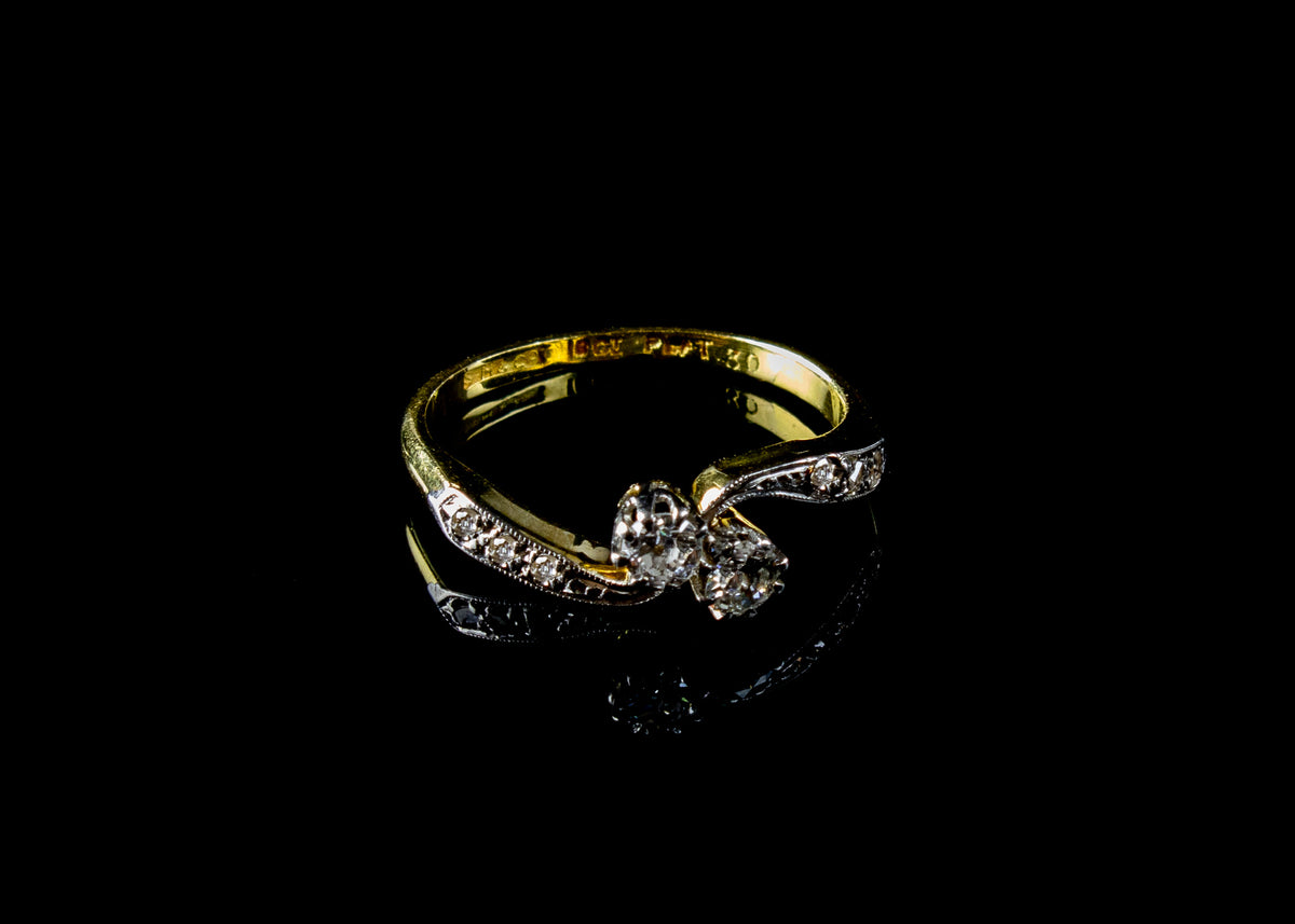1930s 18ct Gold and Platinum Two Stone Diamond Twist Ring