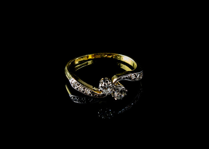 1930s 18ct Gold and Platinum Two Stone Diamond Twist Ring