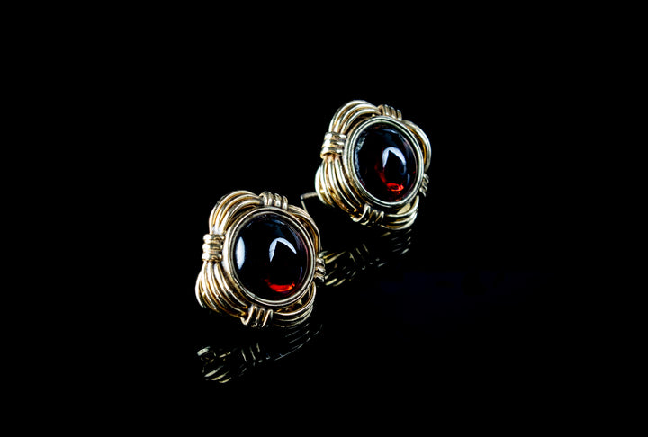 14K Yellow Gold Cabochon Garnet Earrings