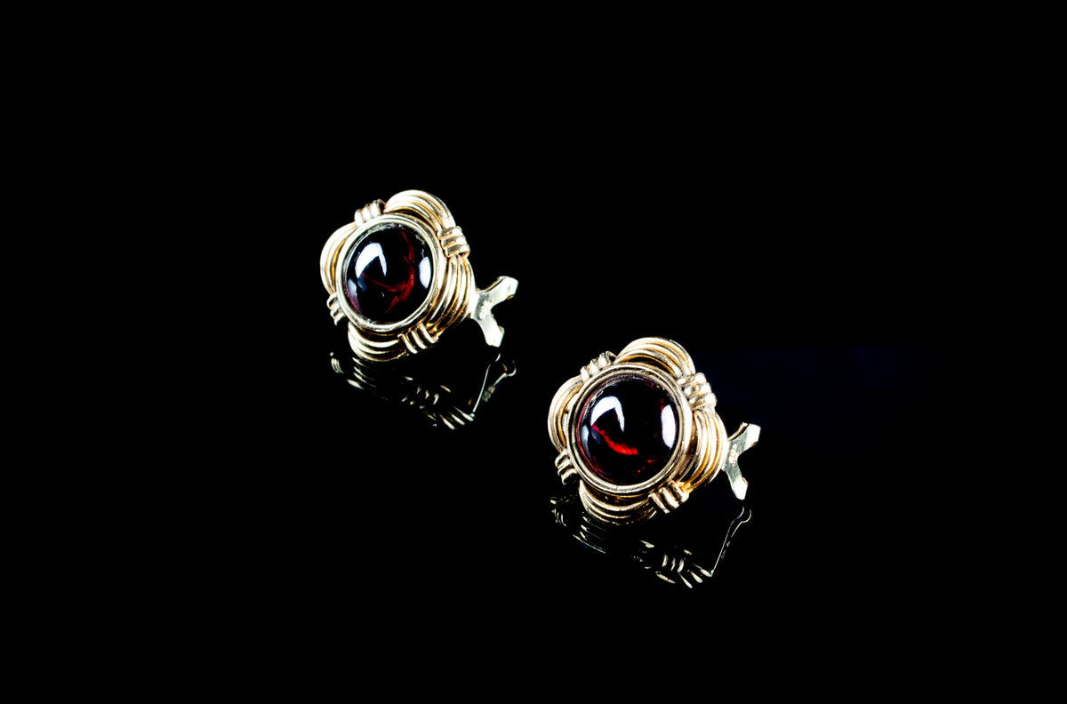 14K Yellow Gold Cabochon Garnet Earrings