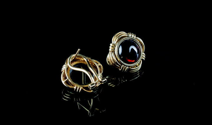 14K Yellow Gold Cabochon Garnet Earrings
