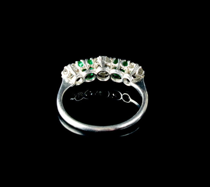 Platinum Five Stone Emerald and Old Cut Diamond Ring, Circa 1930