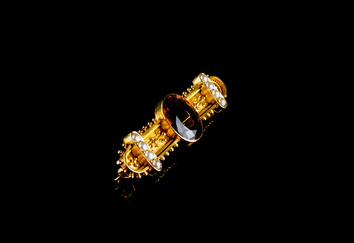 18ct gold citrine and pearl bar brooch