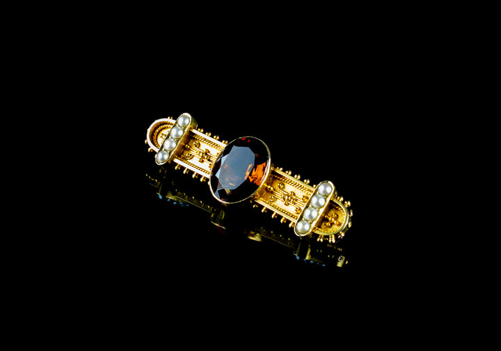 18ct gold citrine and pearl bar brooch