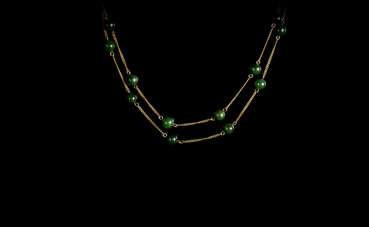 9ct gold Nephrite bead chain necklace