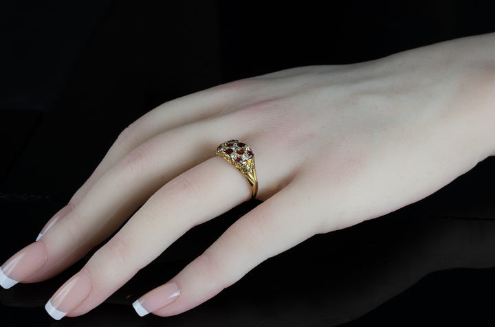 Victorian 18ct Gold Ruby and Diamond Chequerboard Ring, Circa 1900