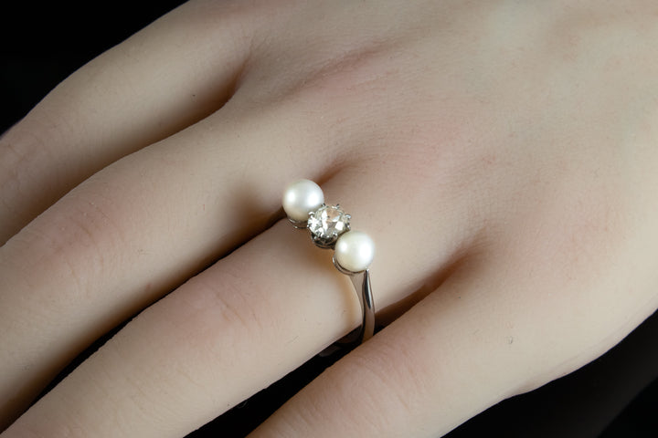 1930s Pearl and Diamond Ring Set in Platinum
