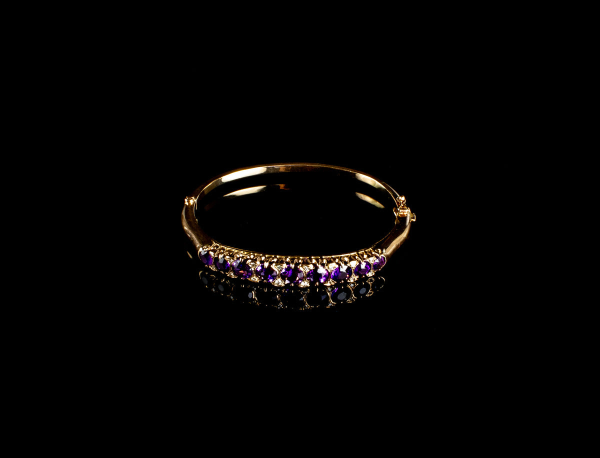 9ct Gold Amethyst and Diamond Bangle