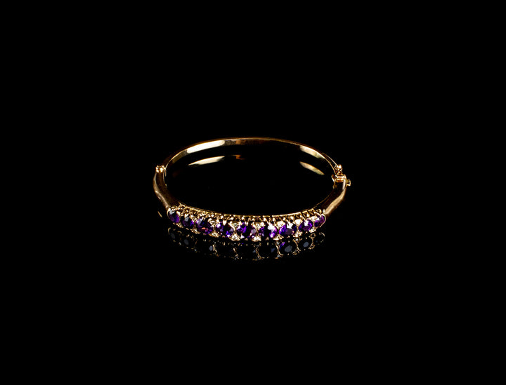 9ct Gold Amethyst and Diamond Bangle