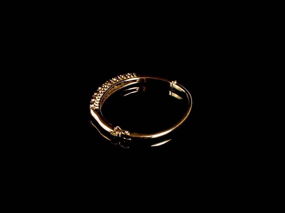 9ct Gold Amethyst and Diamond Bangle