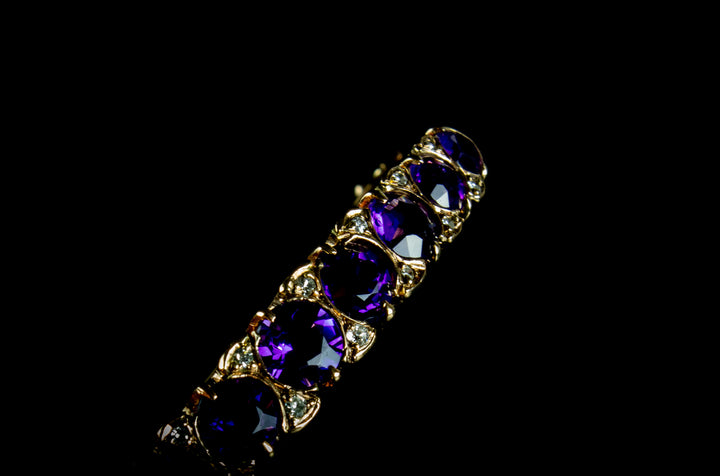9ct Gold Amethyst and Diamond Bangle