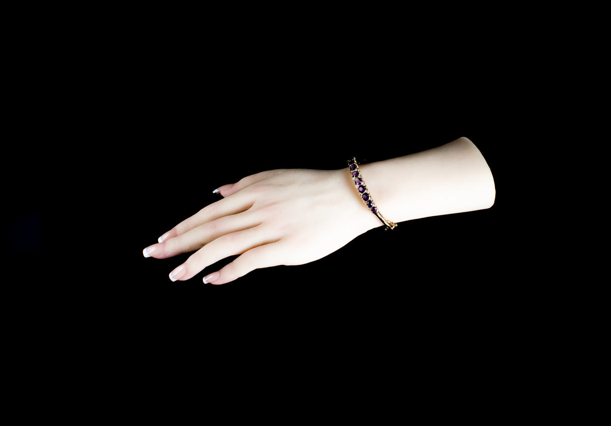 9ct Gold Amethyst and Diamond Bangle