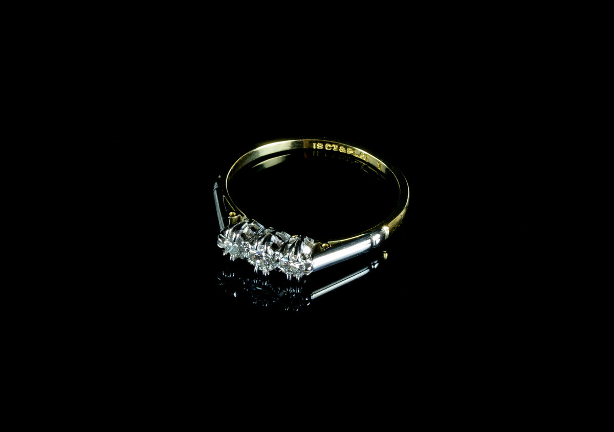 18ct Yellow Gold and Platinum Three Stone Diamond Ring