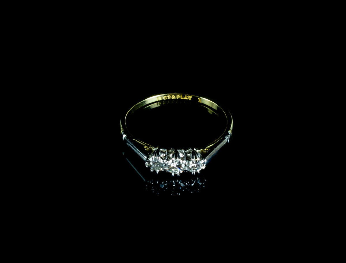 18ct Yellow Gold and Platinum Three Stone Diamond Ring