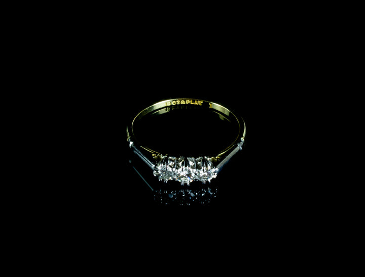 18ct Yellow Gold and Platinum Three Stone Diamond Ring