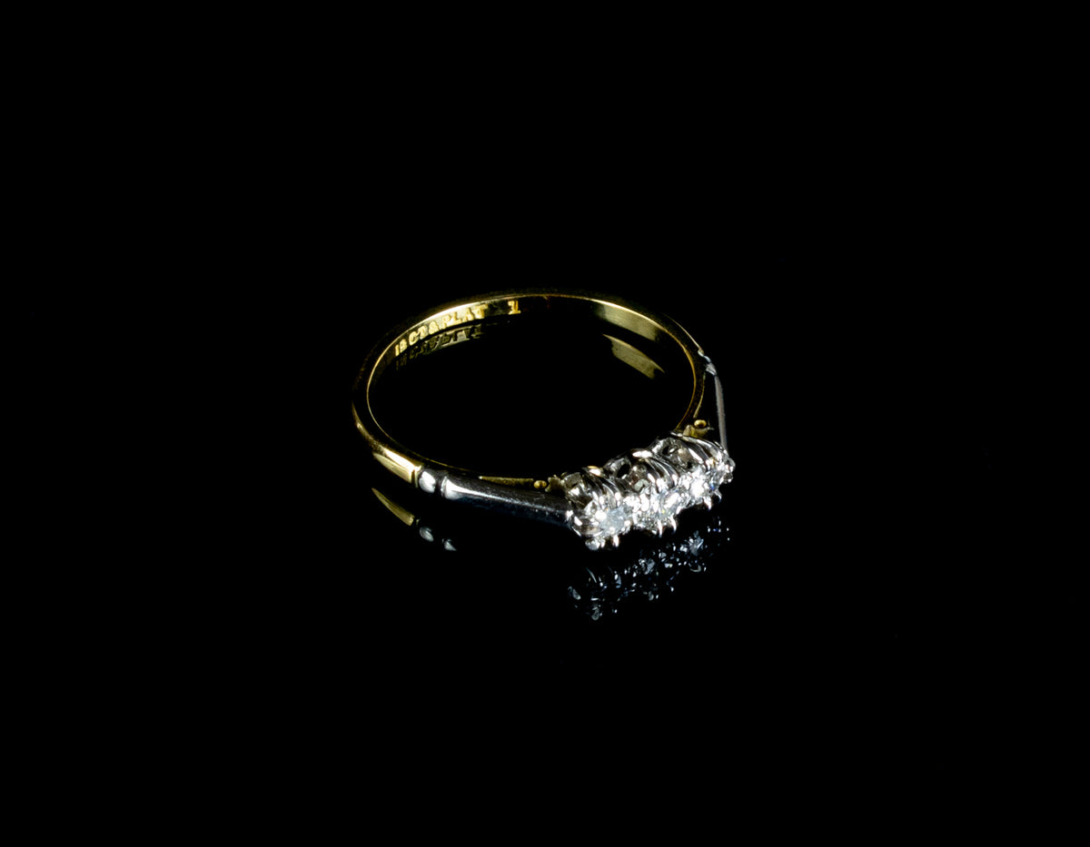18ct Yellow Gold and Platinum Three Stone Diamond Ring