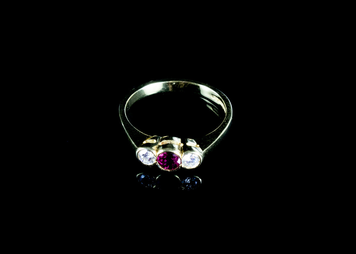 18ct Gold Ruby and Diamond Three Stone Ring