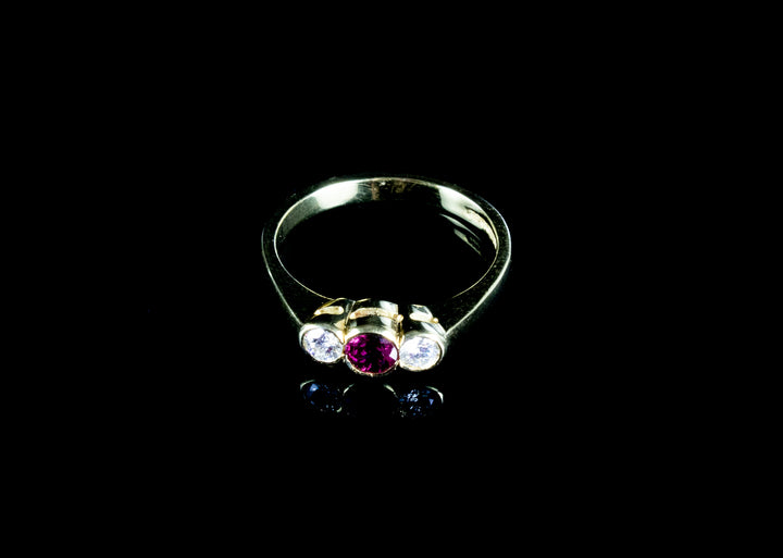 18ct Gold Ruby and Diamond Three Stone Ring