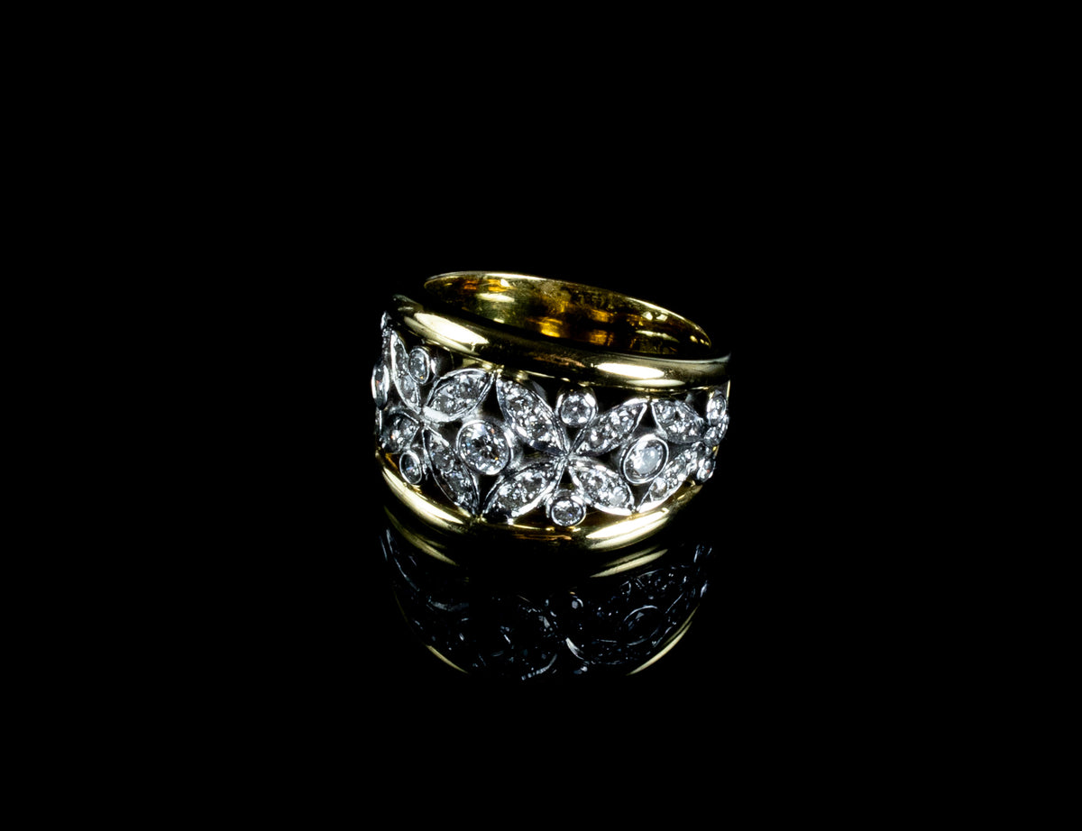 18ct Gold Wide Floral 1.00ct Diamond Ring, Sheffield 2000