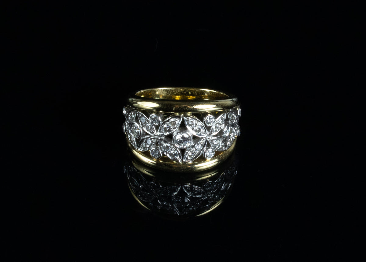 18ct Gold Wide Floral 1.00ct Diamond Ring, Sheffield 2000