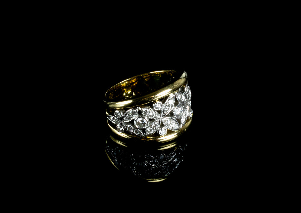 18ct Gold Wide Floral 1.00ct Diamond Ring, Sheffield 2000