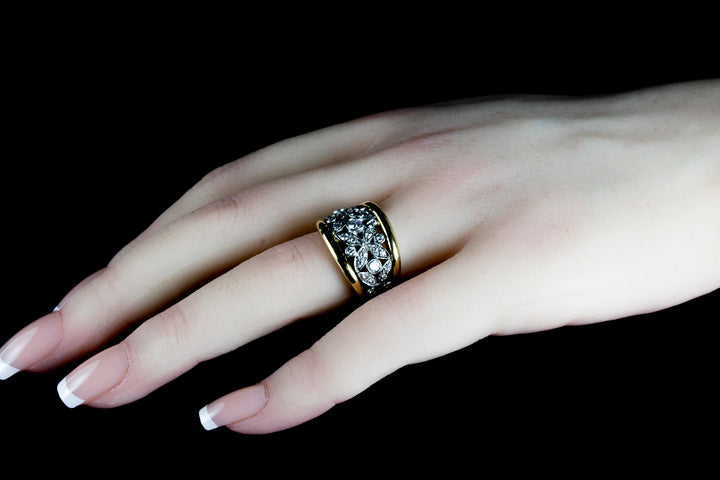 18ct Gold Wide Floral 1.00ct Diamond Ring, Sheffield 2000