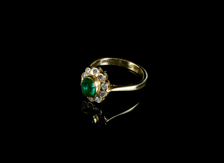 18ct Gold Cabochon Cut 0.50ct Emerald and Diamond Cluster Ring