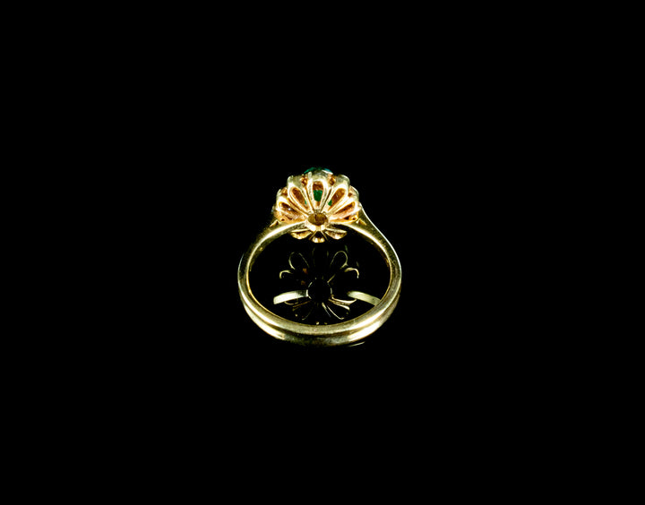 18ct Gold Cabochon Cut 0.50ct Emerald and Diamond Cluster Ring