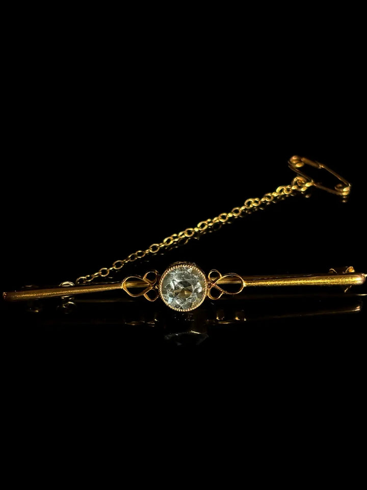 Vintage 9ct Yellow Gold Aquamarine Bar Brooch
