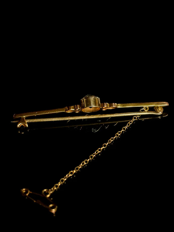 Vintage 9ct Yellow Gold Aquamarine Bar Brooch