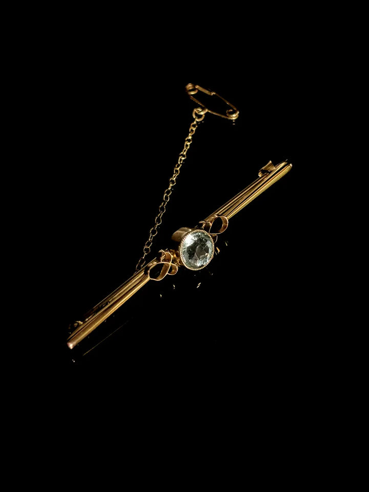 Vintage 9ct Yellow Gold Aquamarine Bar Brooch