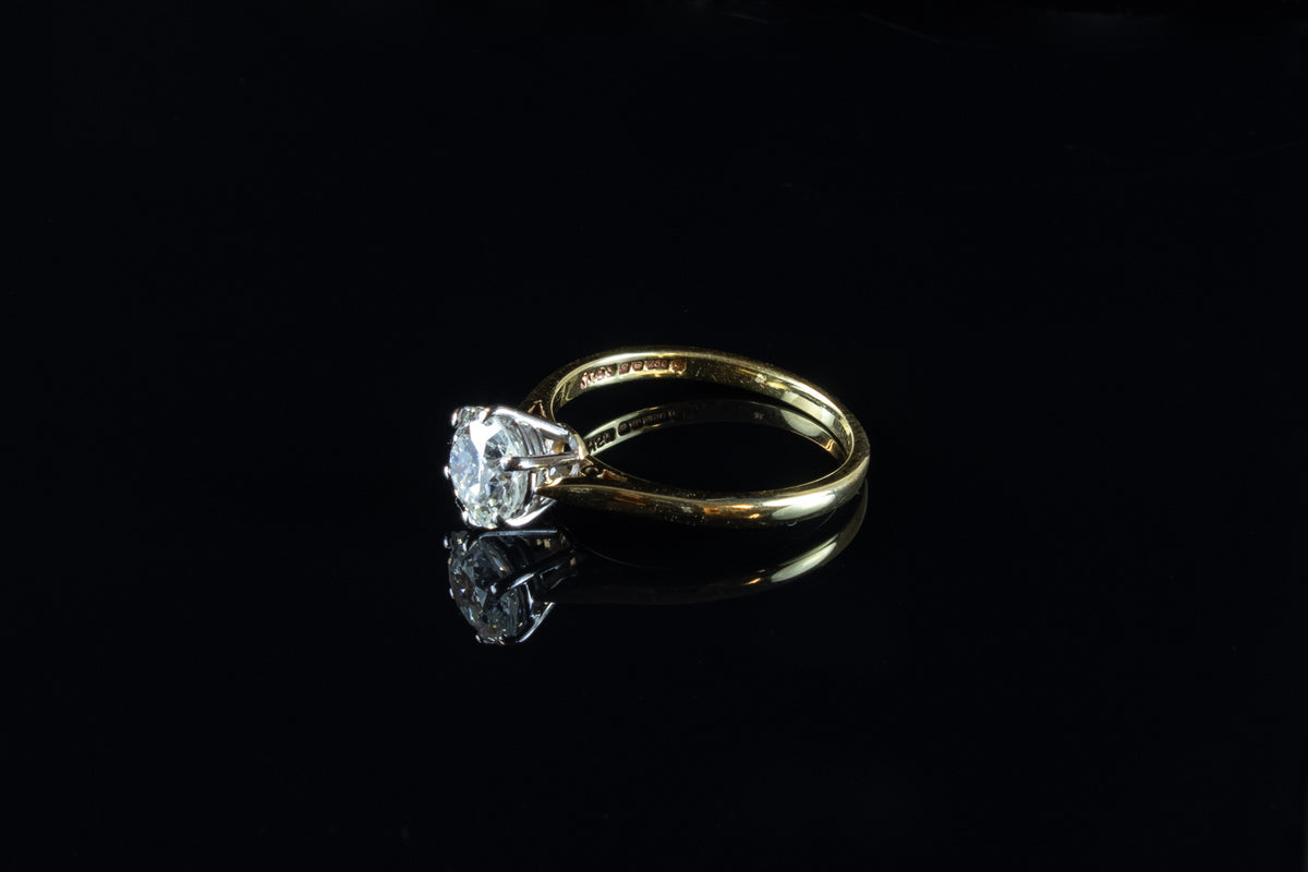 18ct Gold Single Stone Old Cut 1.35ct Diamond Ring