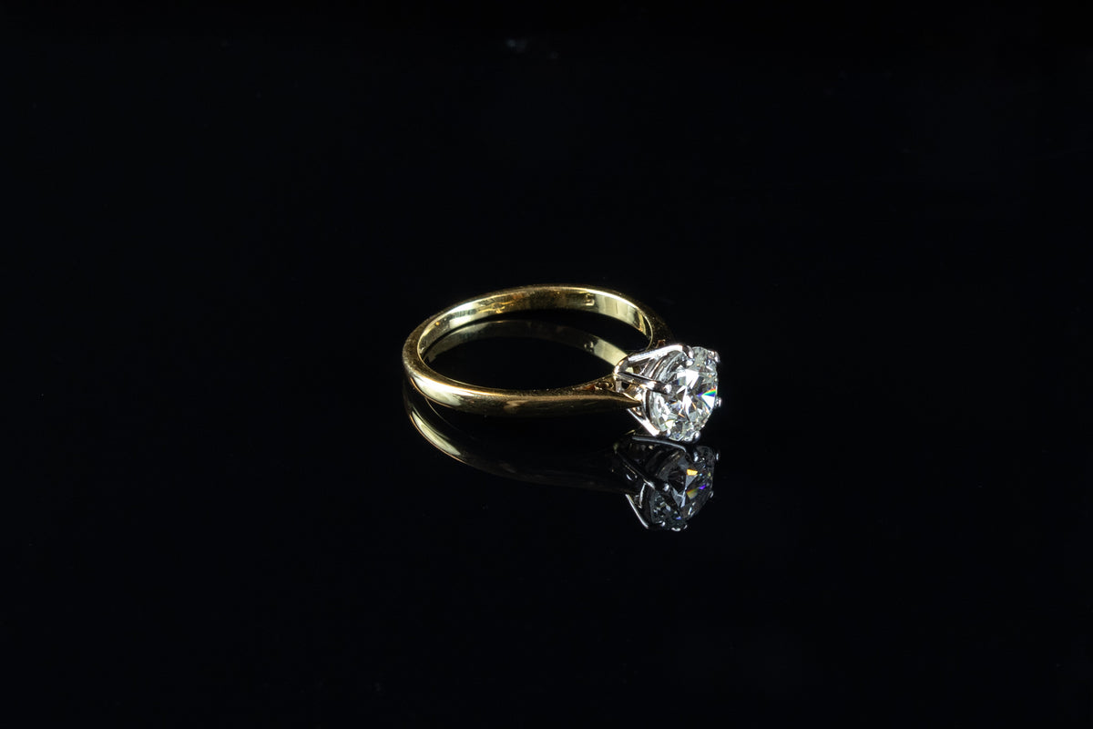 18ct Gold Single Stone Old Cut 1.35ct Diamond Ring