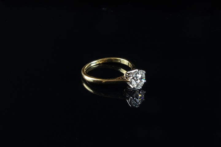 18ct Gold Single Stone Old Cut 1.35ct Diamond Ring