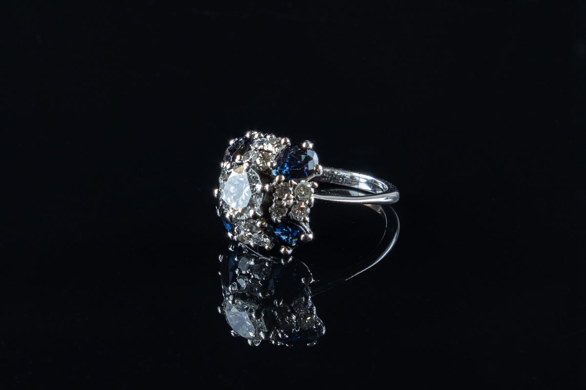 18ct White Gold Sapphire and Diamond Cluster Ring